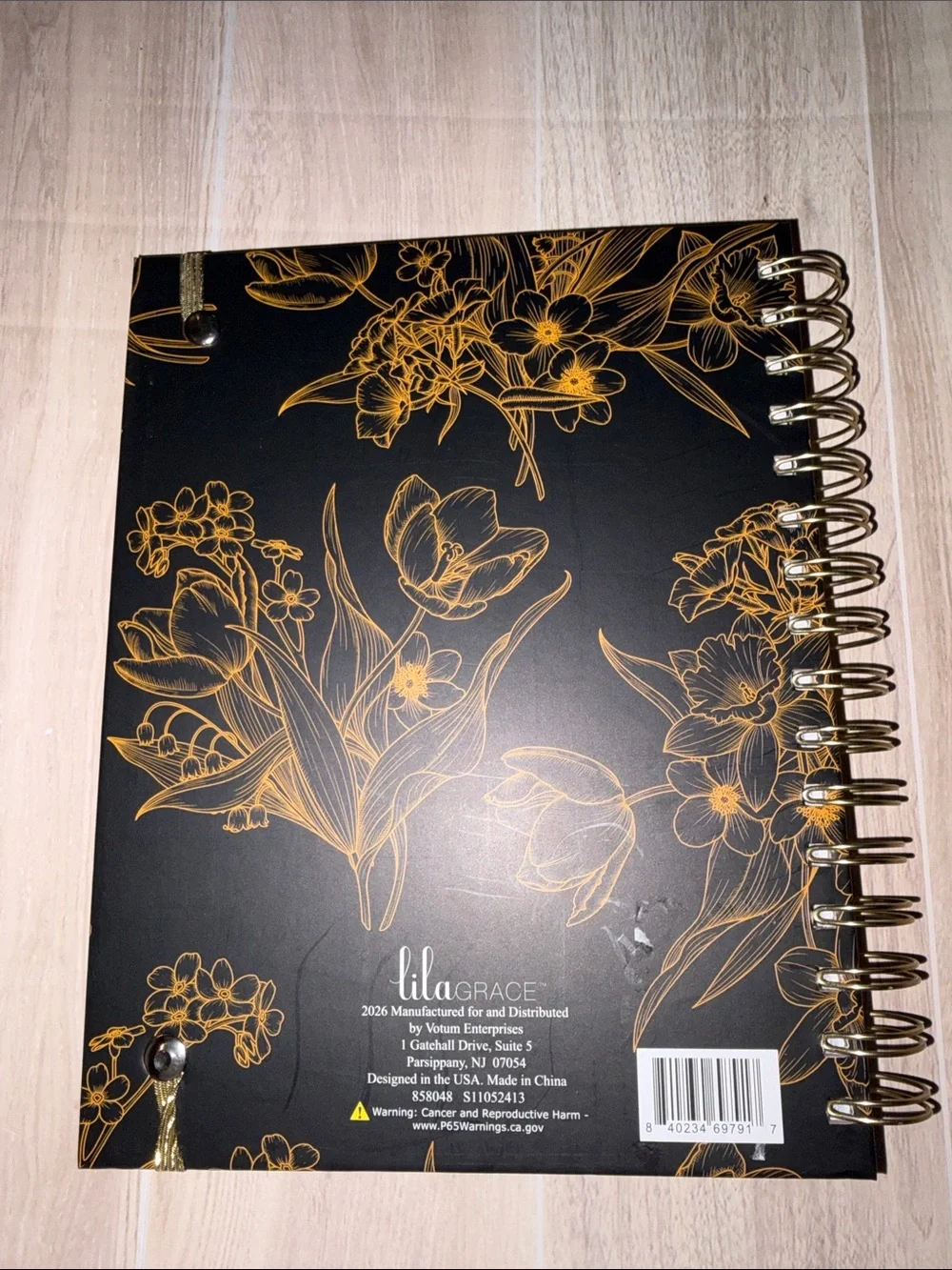Faith-Inspired 2026-2027 Black & Gold Floral Planner with Gold Pen